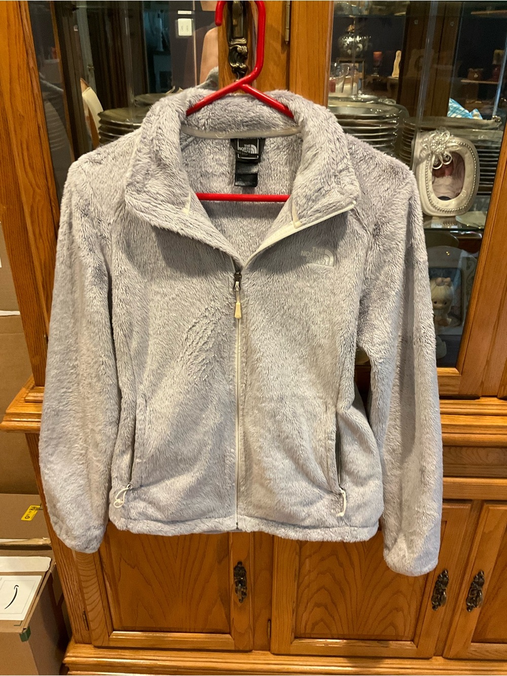 The North Face Women's Light Gray Plush Full-Zip Teddy Jacket
